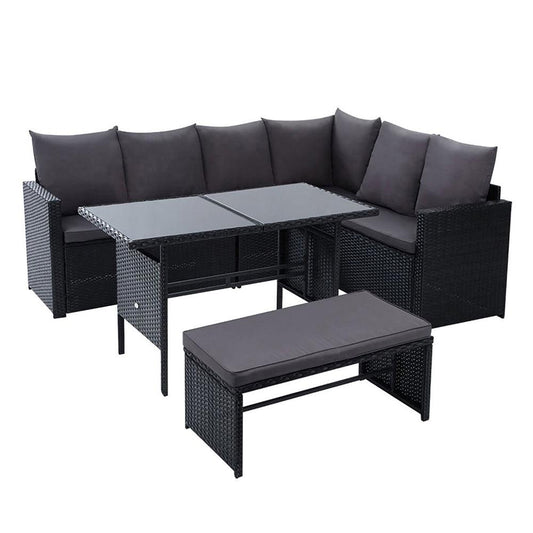 Gardeon Outdoor Dining Set Sofa Lounge Setting Chairs Table Bench Black Cover - Ozstylz