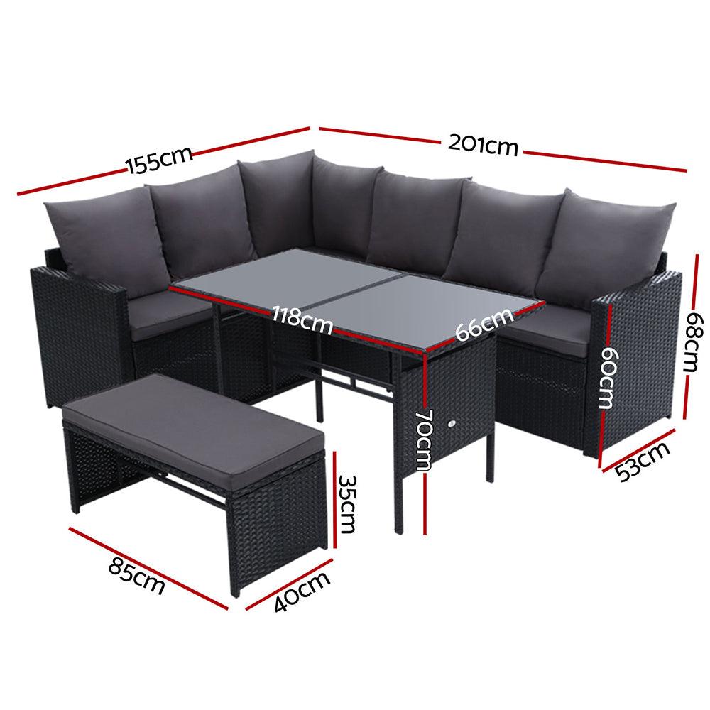 Gardeon Outdoor Dining Set Sofa Lounge Setting Chairs Table Bench Black Cover - Ozstylz