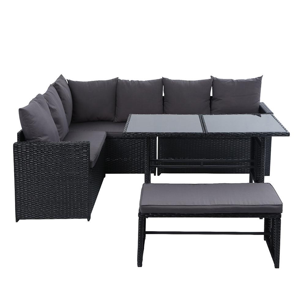 Gardeon Outdoor Dining Set Sofa Lounge Setting Chairs Table Bench Black Cover - Ozstylz