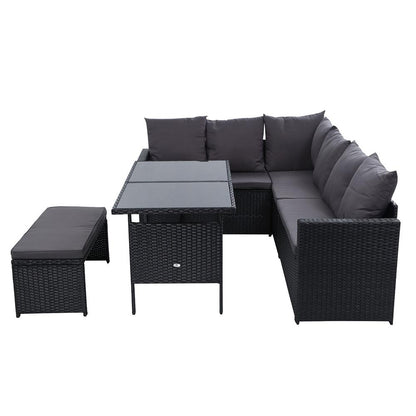 Gardeon Outdoor Dining Set Sofa Lounge Setting Chairs Table Bench Black Cover - Ozstylz