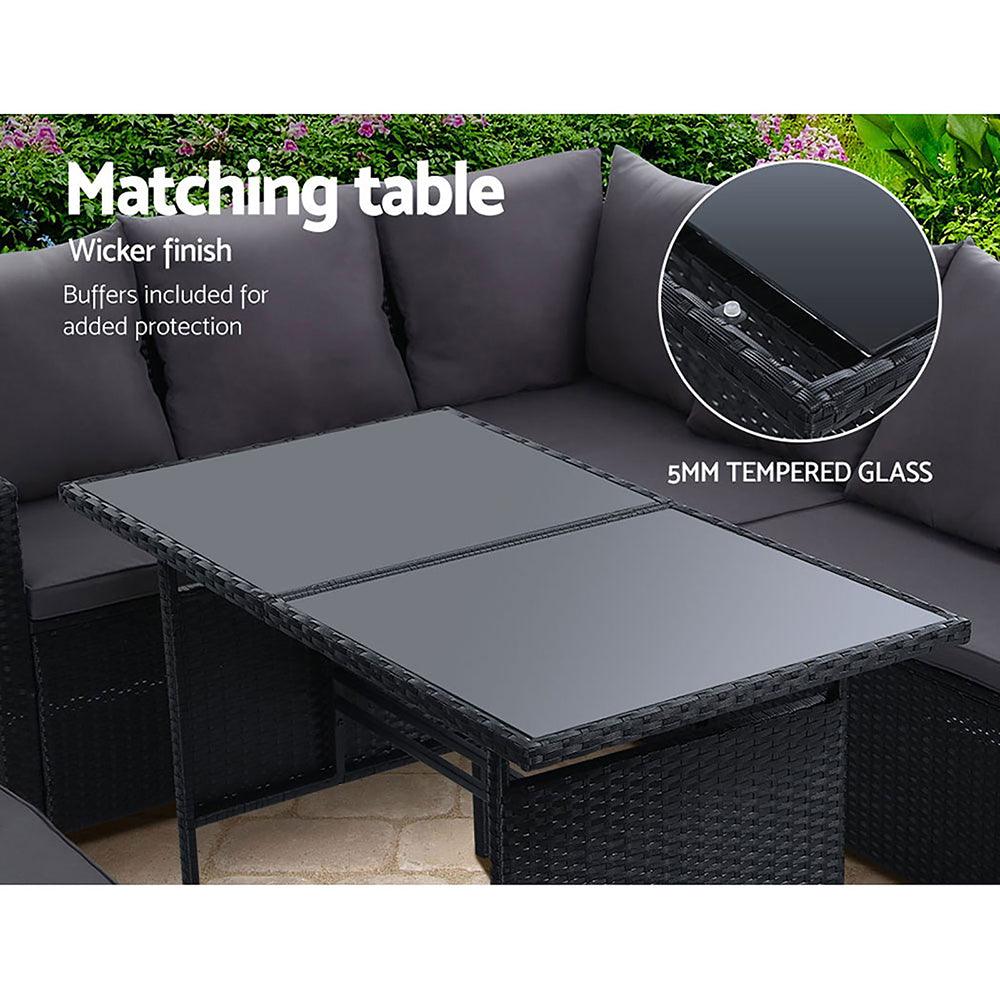 Gardeon Outdoor Dining Set Sofa Lounge Setting Chairs Table Bench Black Cover - Ozstylz