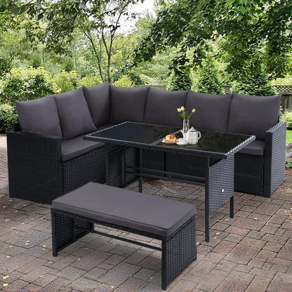 Gardeon Outdoor Dining Set Sofa Lounge Setting Chairs Table Bench Black Cover - Ozstylz