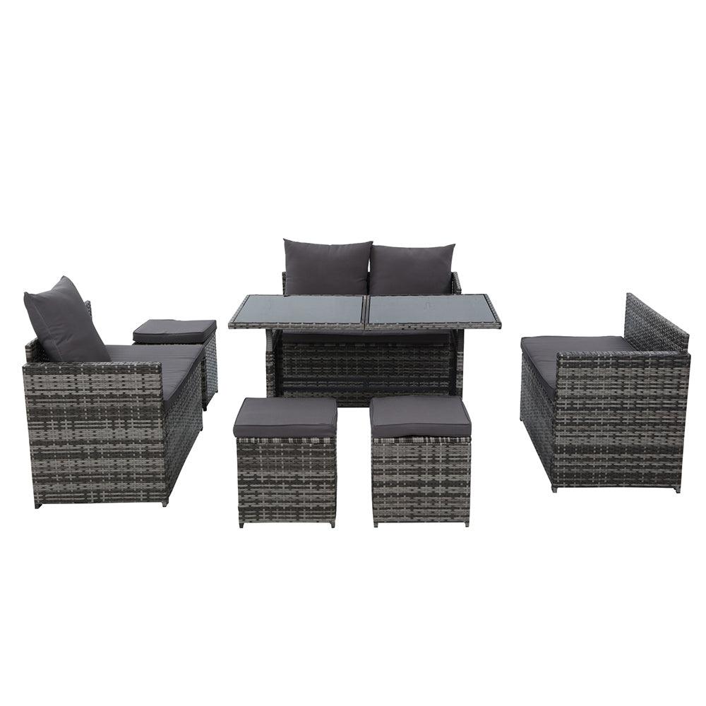 Gardeon Outdoor Dining Set Sofa Lounge Setting Chairs Table Ottoman Grey Cover - Ozstylz