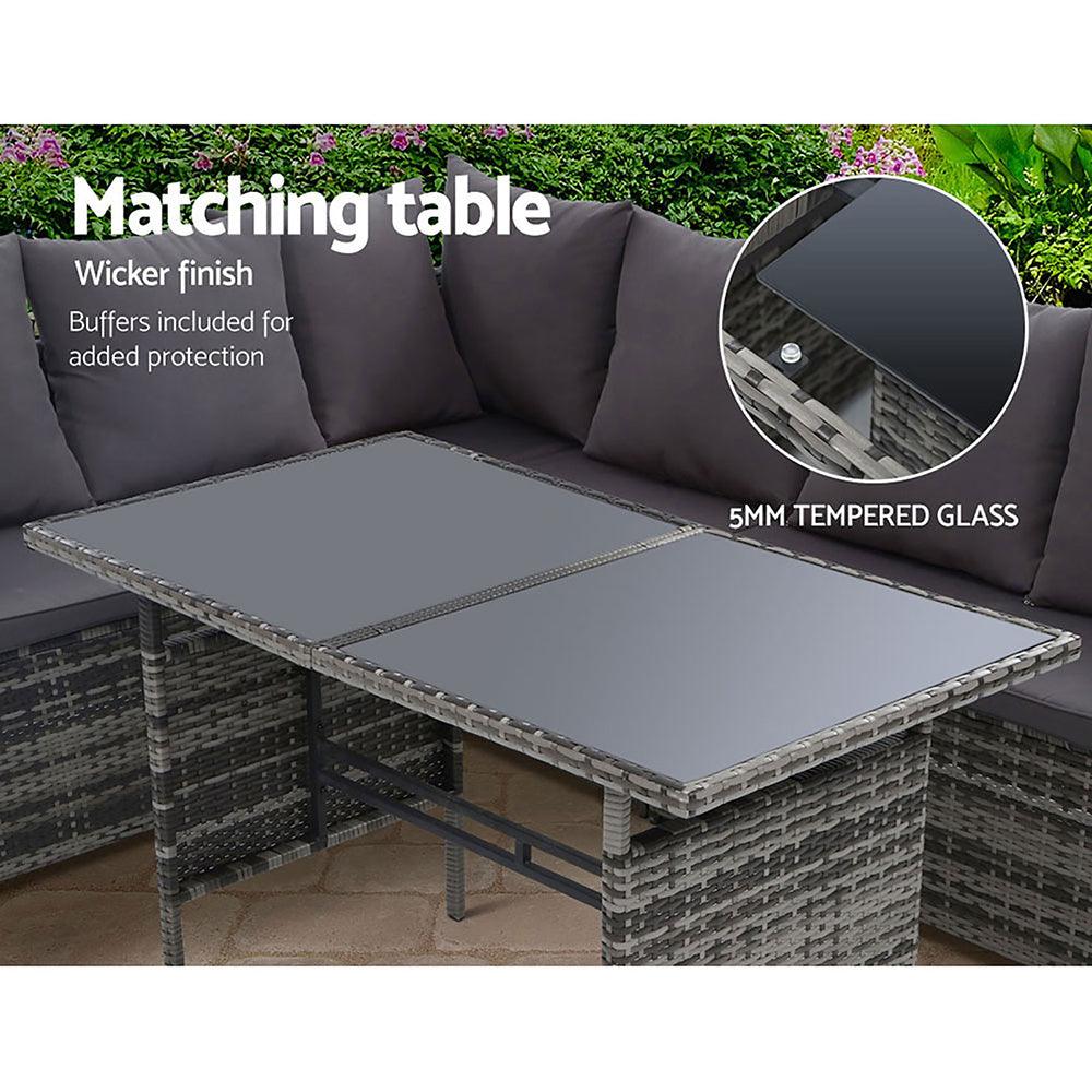 Gardeon Outdoor Dining Set Sofa Lounge Setting Chairs Table Ottoman Grey Cover - Ozstylz