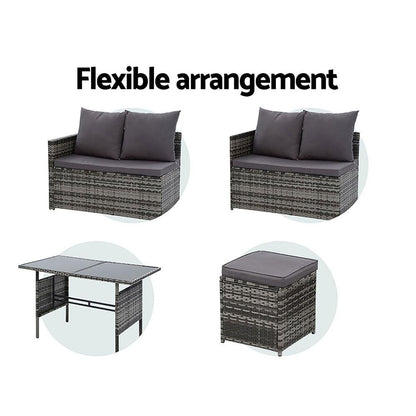 Gardeon Outdoor Dining Set Sofa Lounge Setting Chairs Table Ottoman Grey Cover - Ozstylz