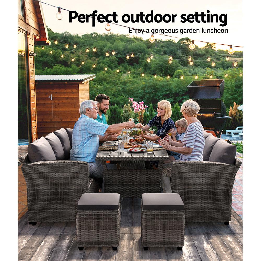 Gardeon Outdoor Dining Set Wicker Table Chairs Setting 8 Seater - Ozstylz