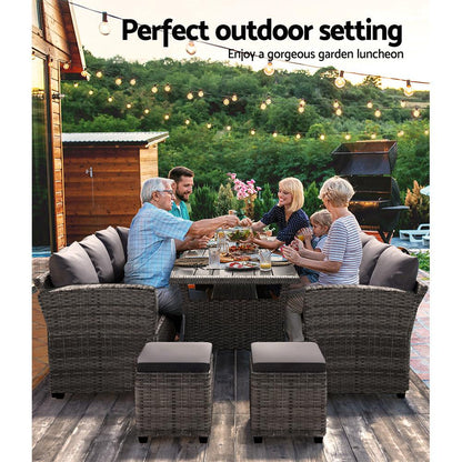 Gardeon Outdoor Dining Set Wicker Table Chairs Setting 8 Seater - Ozstylz