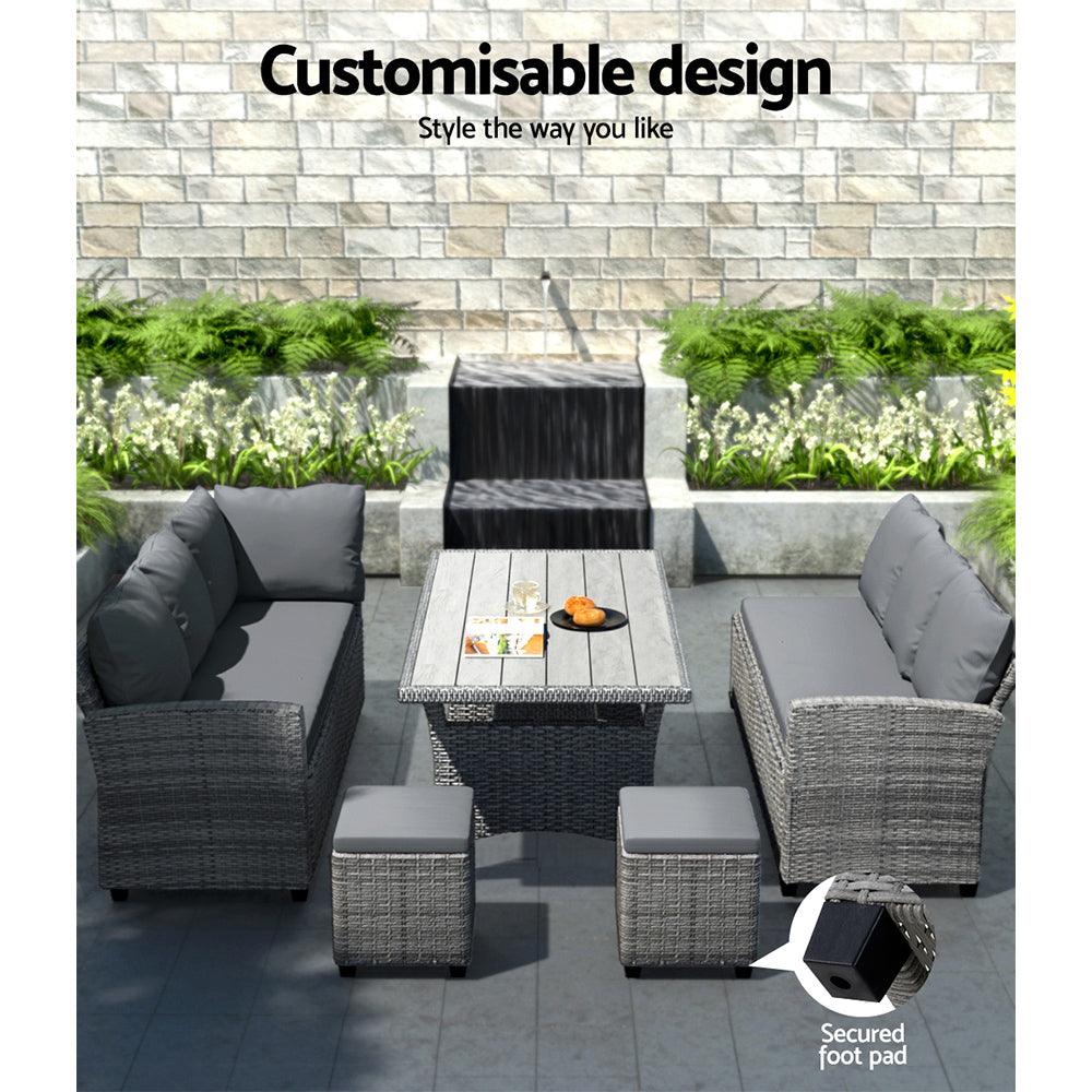 Gardeon Outdoor Dining Set Wicker Table Chairs Setting 8 Seater - Ozstylz