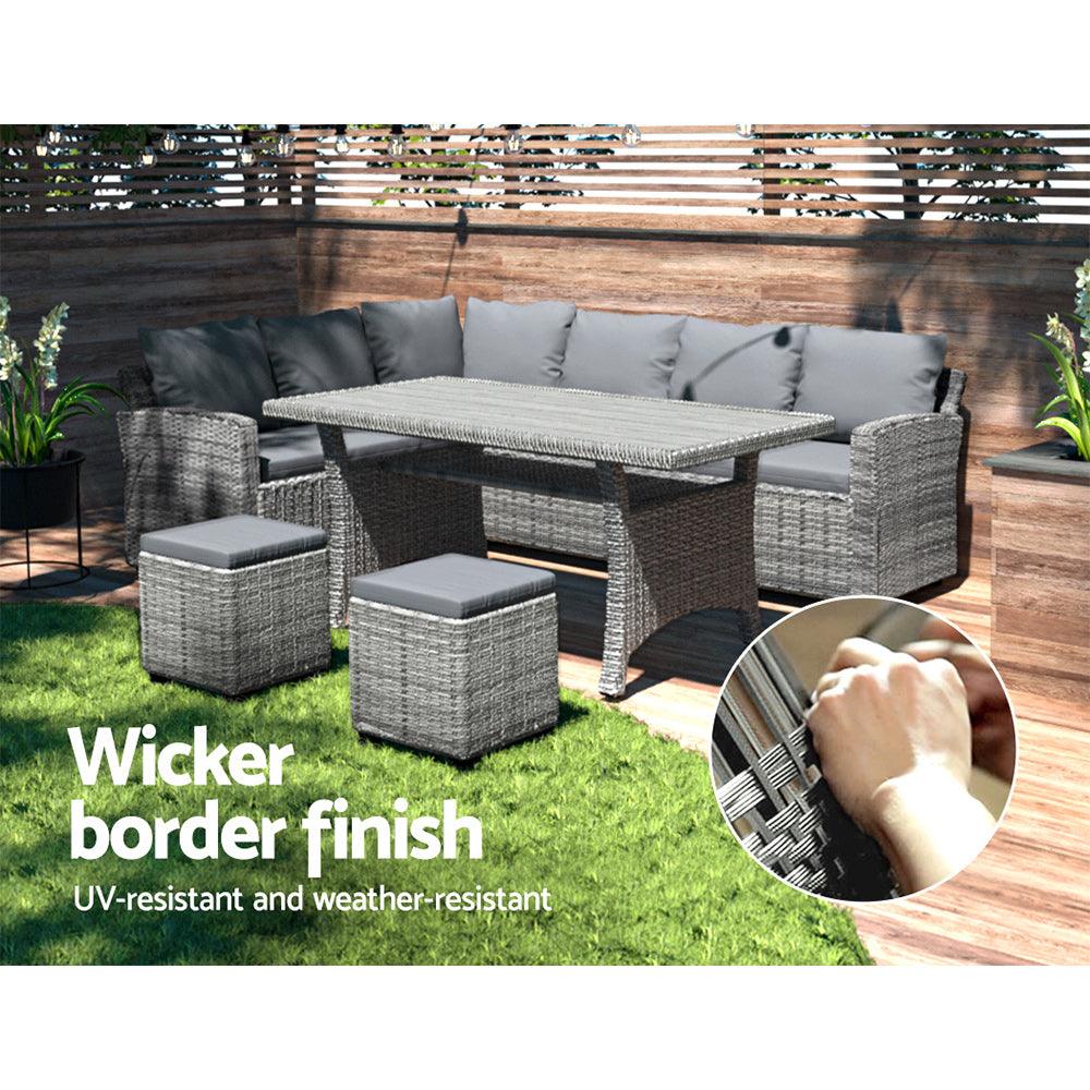 Gardeon Outdoor Dining Set Wicker Table Chairs Setting 8 Seater - Ozstylz