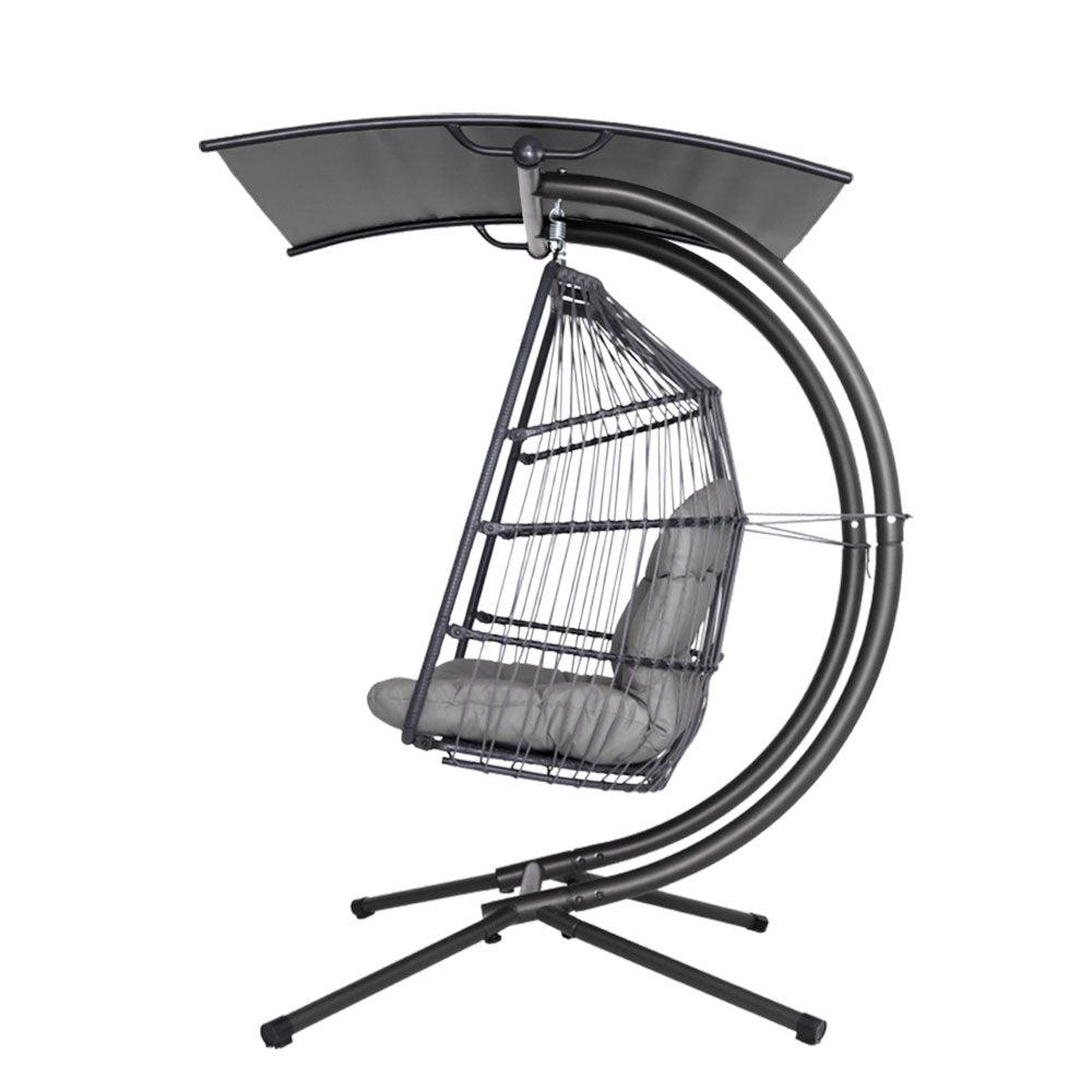 Gardeon Outdoor Egg Swing Chair Wicker Furniture Pod Stand Canopy 2 Seater Grey - Ozstylz