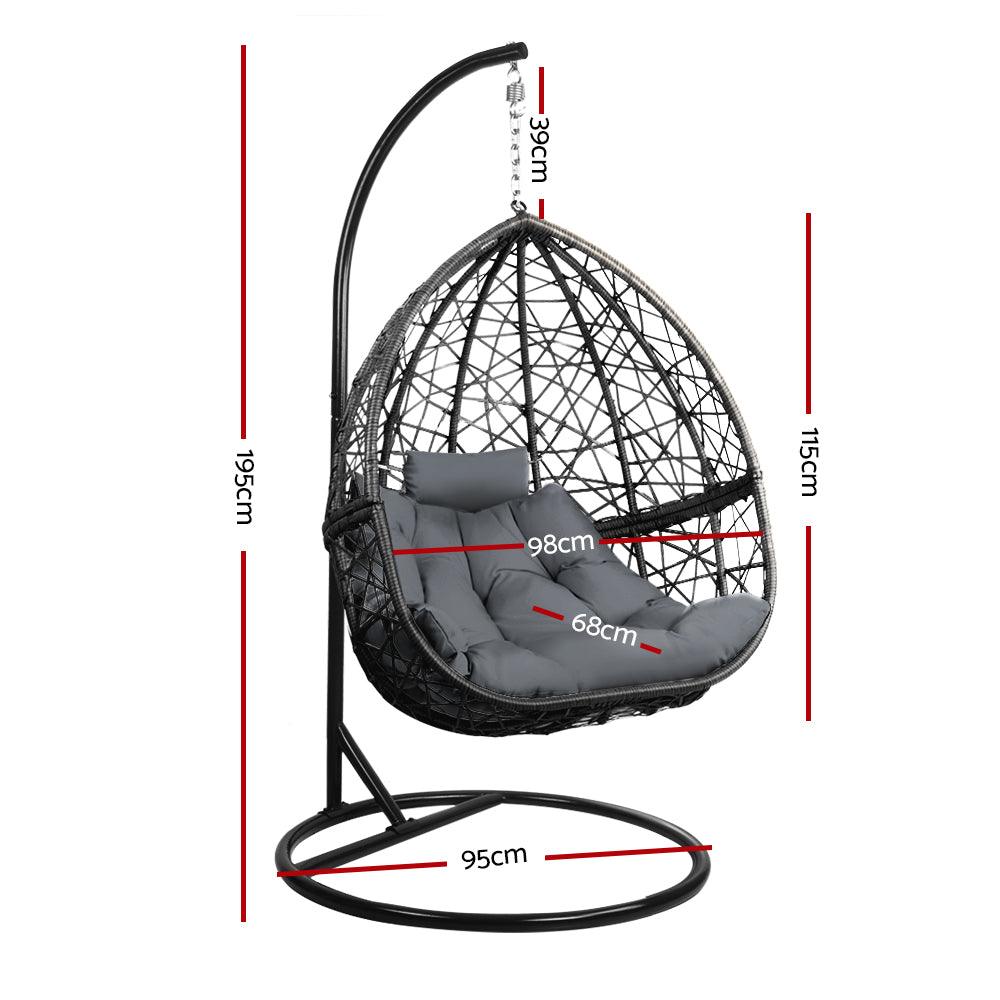 Gardeon Outdoor Egg Swing Chair Wicker Rattan Furniture Pod Stand Cushion Grey - Ozstylz