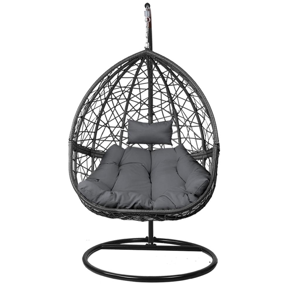 Gardeon Outdoor Egg Swing Chair Wicker Rattan Furniture Pod Stand Cushion Grey - Ozstylz