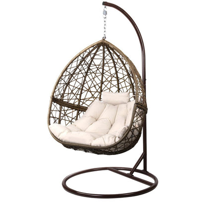 Gardeon Outdoor Egg Swing Chair Wicker Rattan Furniture Pod Stand Cushion Latte - Ozstylz