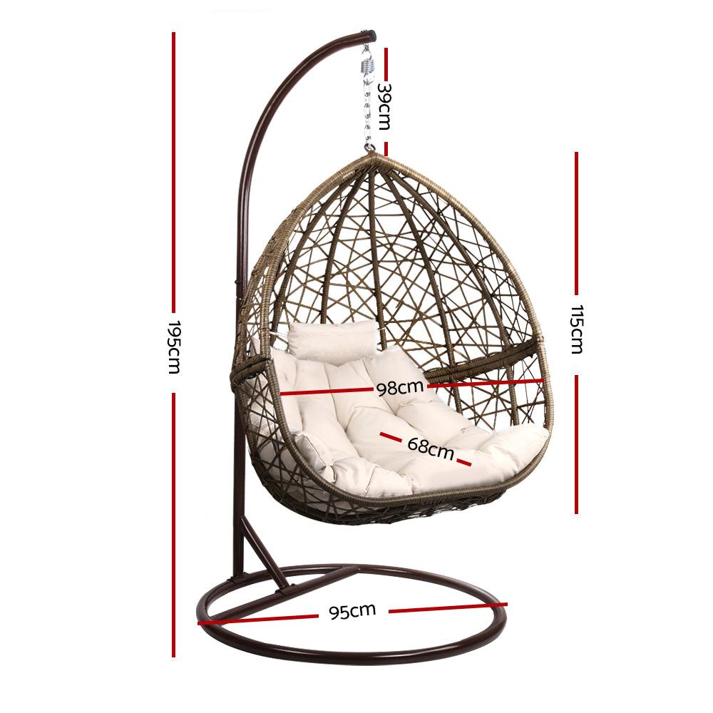 Gardeon Outdoor Egg Swing Chair Wicker Rattan Furniture Pod Stand Cushion Latte - Ozstylz