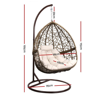 Gardeon Outdoor Egg Swing Chair Wicker Rattan Furniture Pod Stand Cushion Latte - Ozstylz