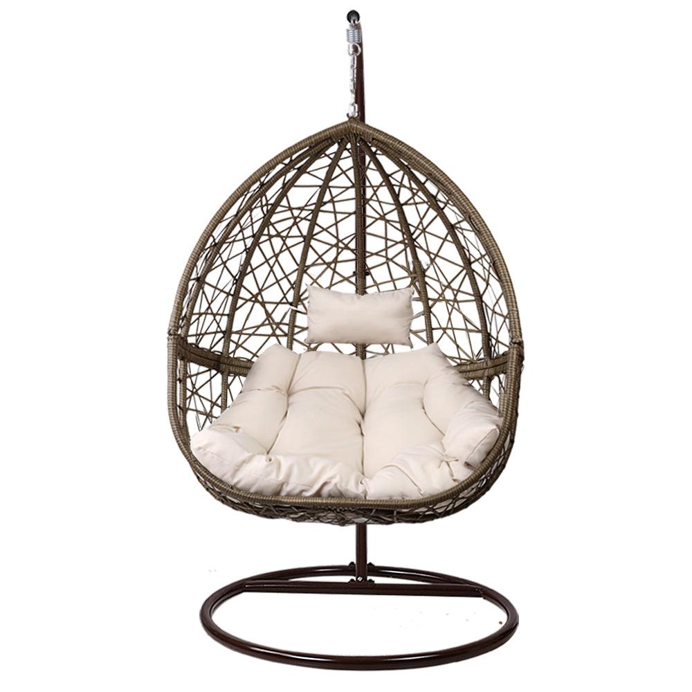 Gardeon Outdoor Egg Swing Chair Wicker Rattan Furniture Pod Stand Cushion Latte - Ozstylz