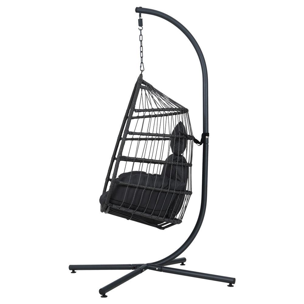 Gardeon Outdoor Egg Swing Chair Wicker Rope Furniture Pod Stand Foldable Grey - Ozstylz