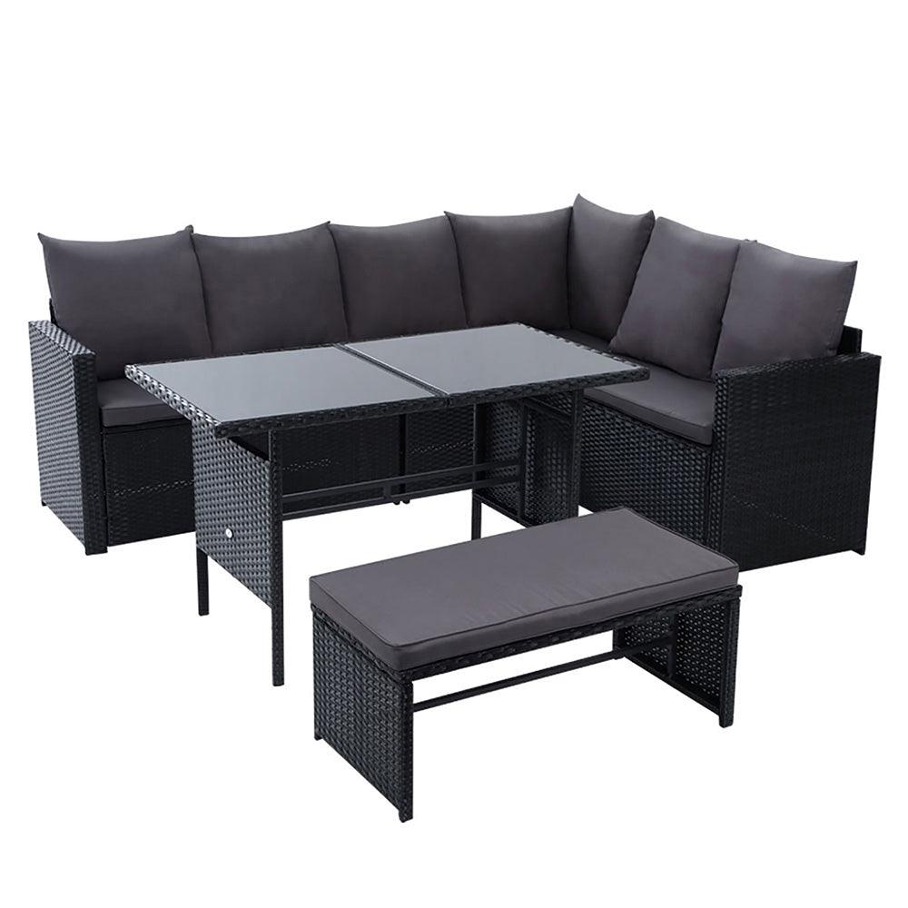 Gardeon Outdoor Furniture Dining Setting Sofa Set Lounge Wicker 8 Seater Black - Ozstylz