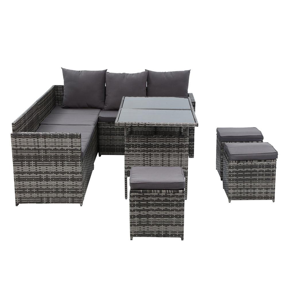 Gardeon Outdoor Furniture Dining Setting Sofa Set Lounge Wicker 9 Seater Mixed Grey - Ozstylz