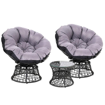 Gardeon Outdoor Lounge Setting Furniture Wicker Papasan Chairs Table Patio Black - Ozstylz