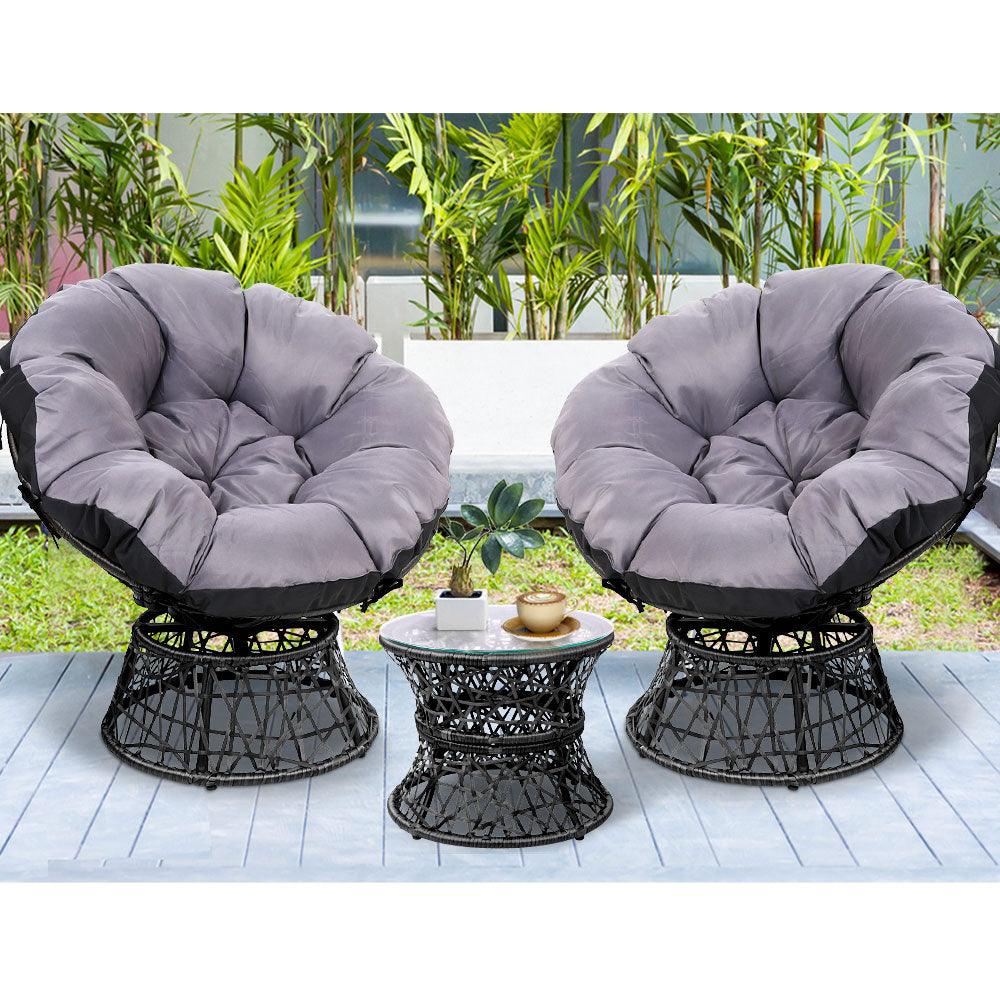 Gardeon Outdoor Lounge Setting Furniture Wicker Papasan Chairs Table Patio Black - Ozstylz