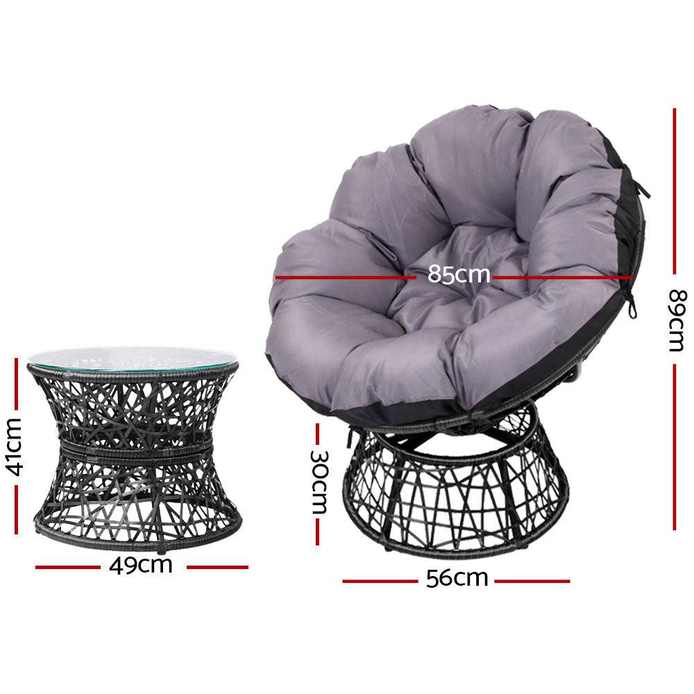 Gardeon Outdoor Lounge Setting Furniture Wicker Papasan Chairs Table Patio Black - Ozstylz