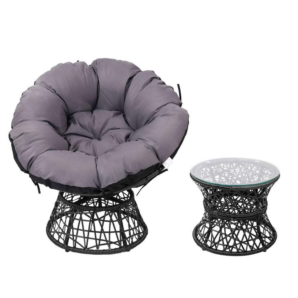 Gardeon Outdoor Lounge Setting Furniture Wicker Papasan Chairs Table Patio Black - Ozstylz