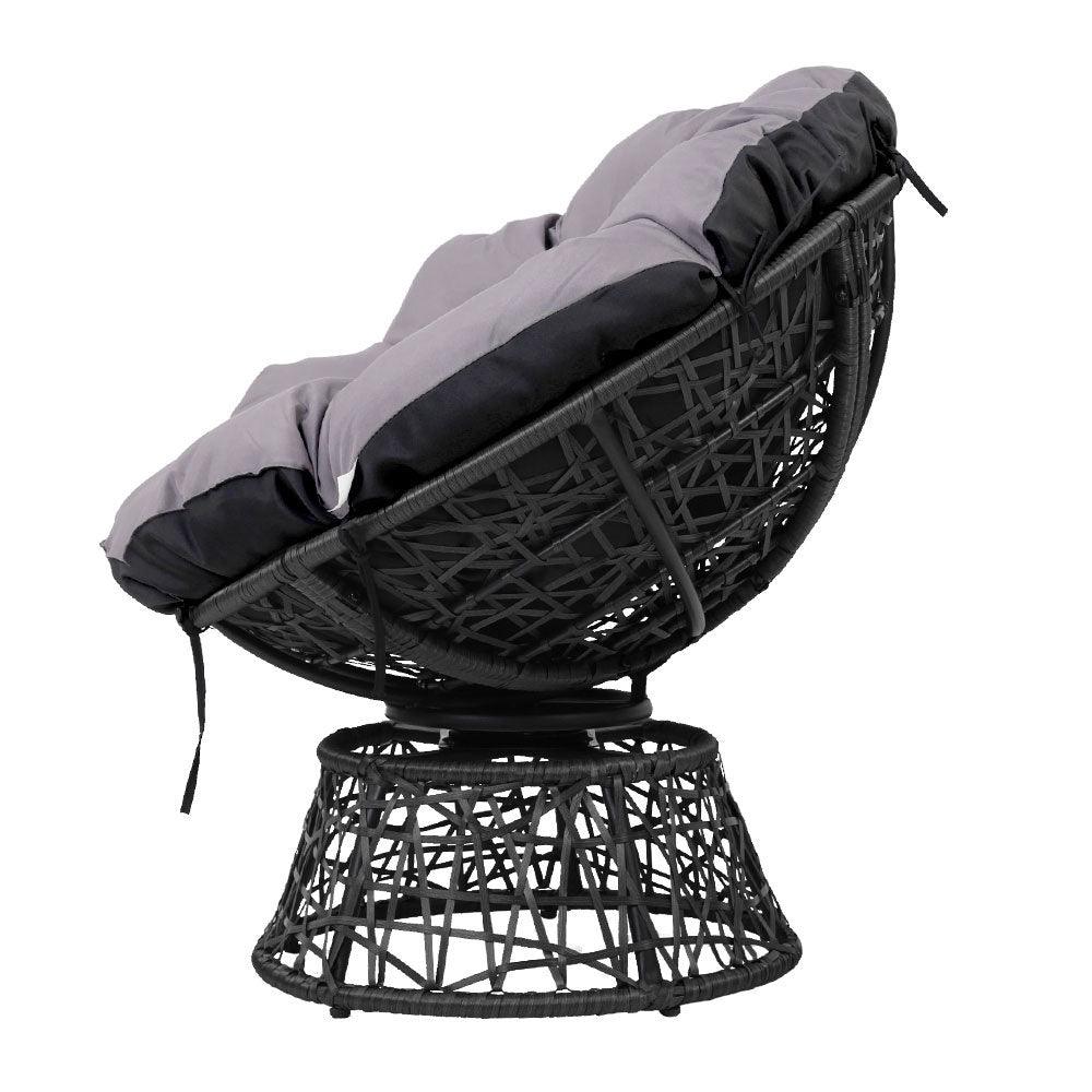 Gardeon Outdoor Lounge Setting Furniture Wicker Papasan Chairs Table Patio Black - Ozstylz