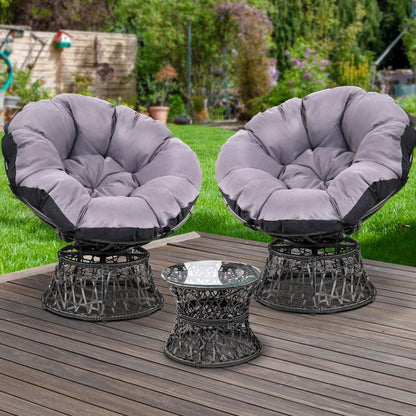 Gardeon Outdoor Lounge Setting Furniture Wicker Papasan Chairs Table Patio Black - Ozstylz