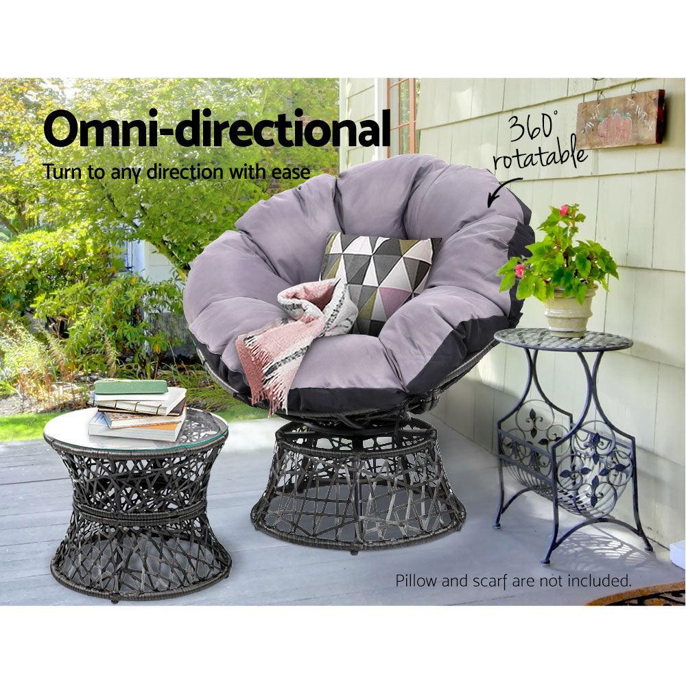 Gardeon Outdoor Lounge Setting Furniture Wicker Papasan Chairs Table Patio Black - Ozstylz