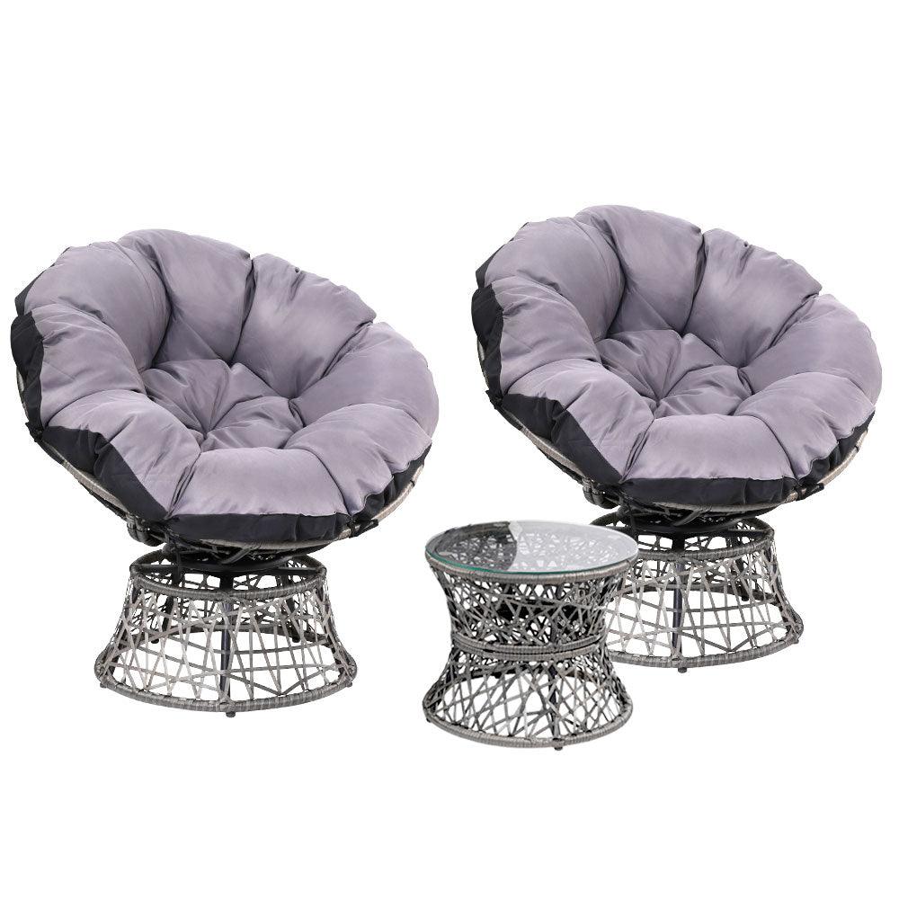 Gardeon Outdoor Lounge Setting Furniture Wicker Papasan Chairs Table Patio Grey - Ozstylz