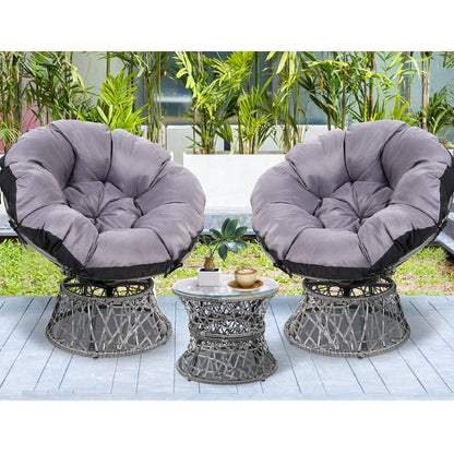 Gardeon Outdoor Lounge Setting Furniture Wicker Papasan Chairs Table Patio Grey - Ozstylz