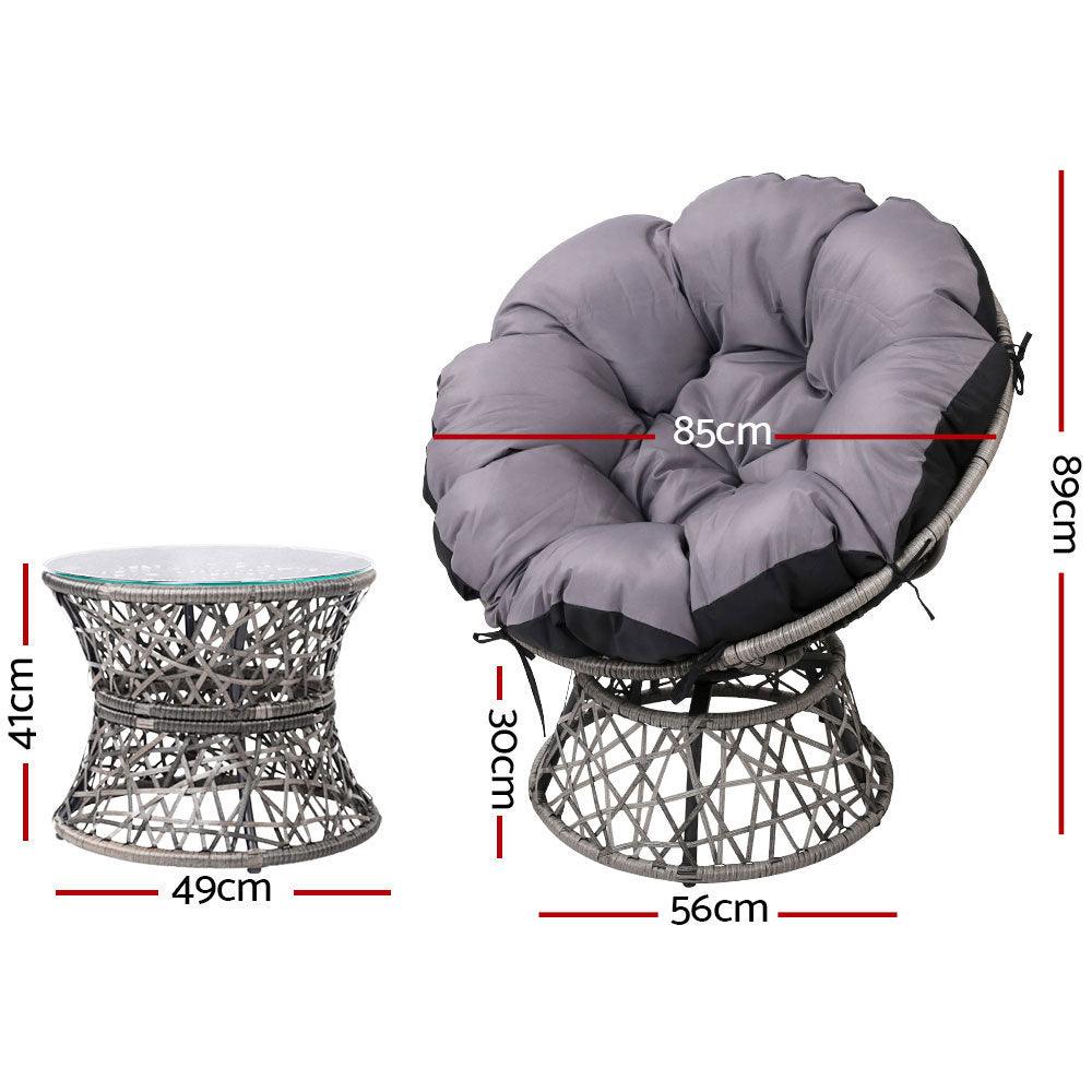 Gardeon Outdoor Lounge Setting Furniture Wicker Papasan Chairs Table Patio Grey - Ozstylz