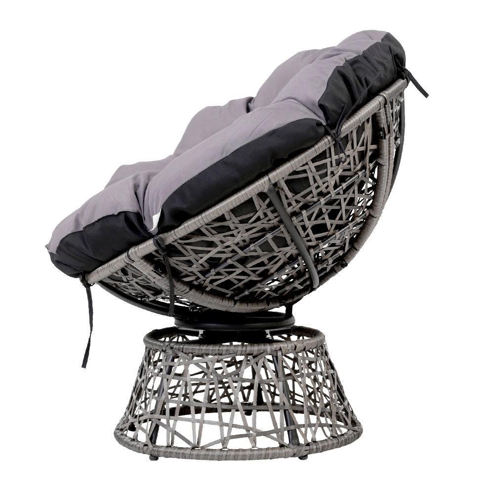 Gardeon Outdoor Lounge Setting Furniture Wicker Papasan Chairs Table Patio Grey - Ozstylz