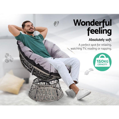 Gardeon Outdoor Lounge Setting Furniture Wicker Papasan Chairs Table Patio Grey - Ozstylz