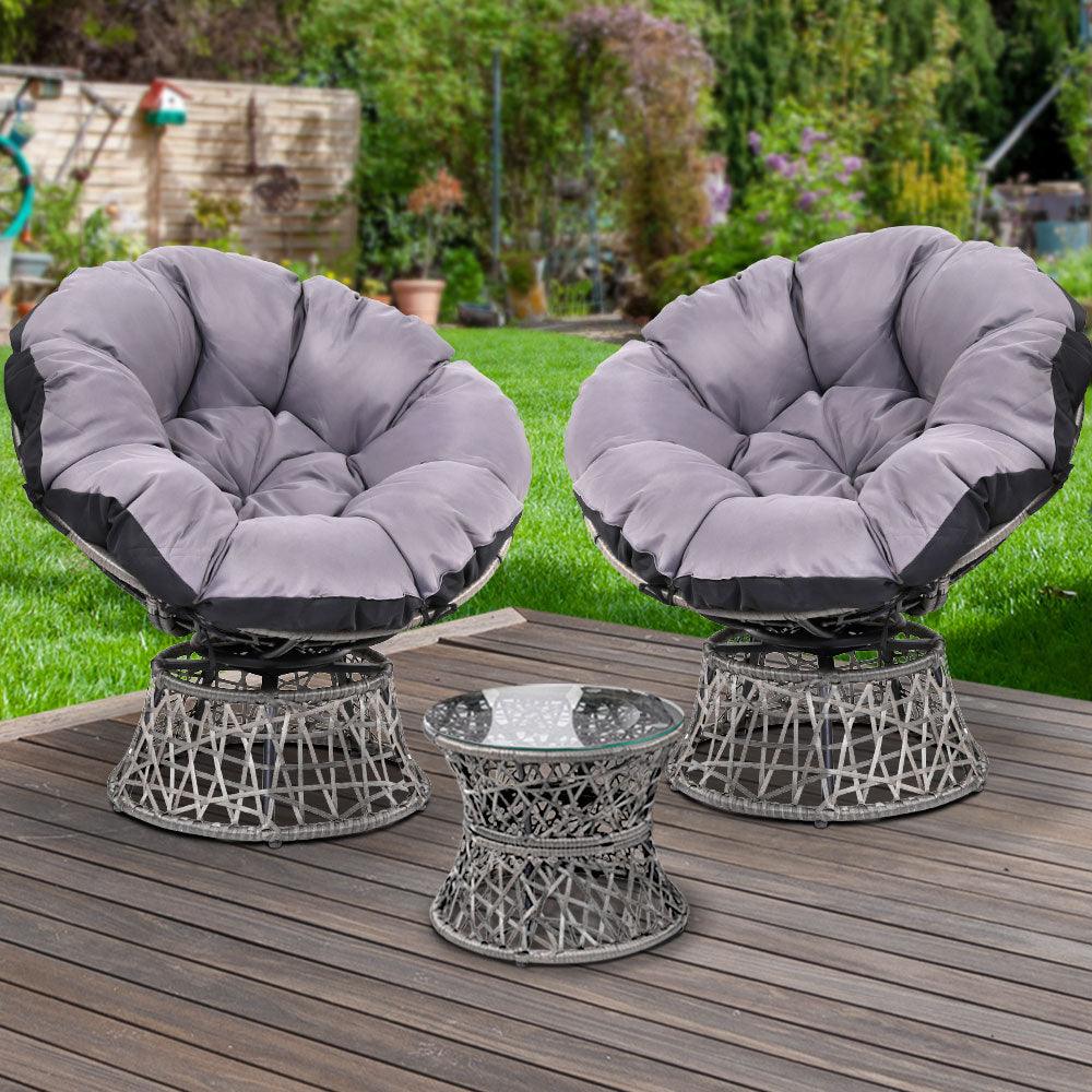 Gardeon Outdoor Lounge Setting Furniture Wicker Papasan Chairs Table Patio Grey - Ozstylz