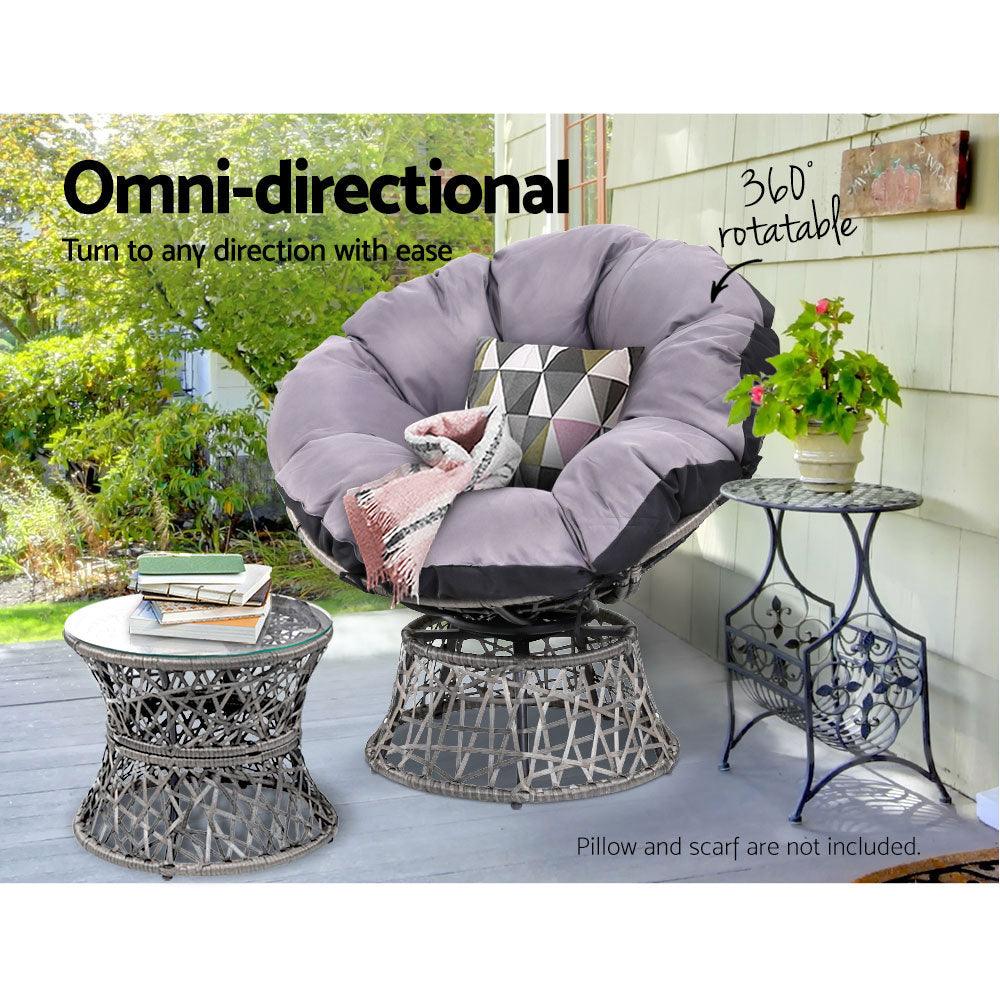 Gardeon Outdoor Lounge Setting Furniture Wicker Papasan Chairs Table Patio Grey - Ozstylz