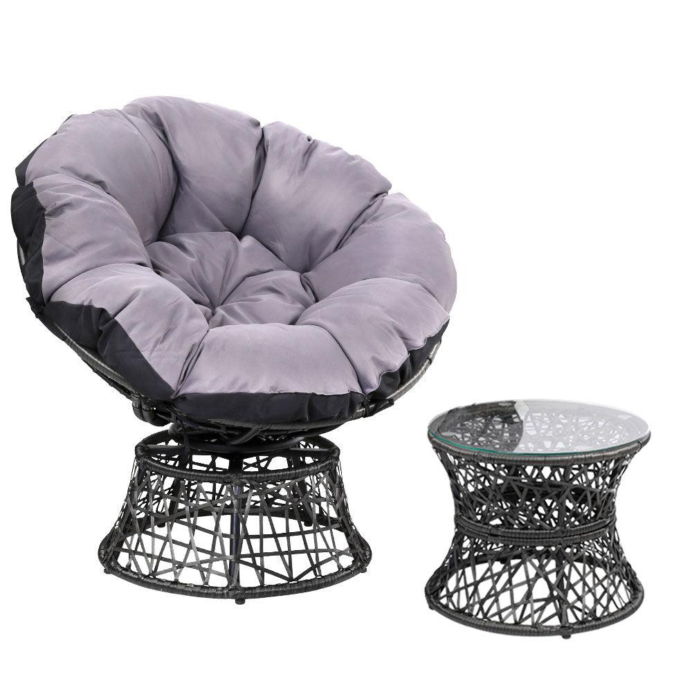 Gardeon Outdoor Lounge Setting Papasan Chair Wicker Table Garden Furniture Black - Ozstylz