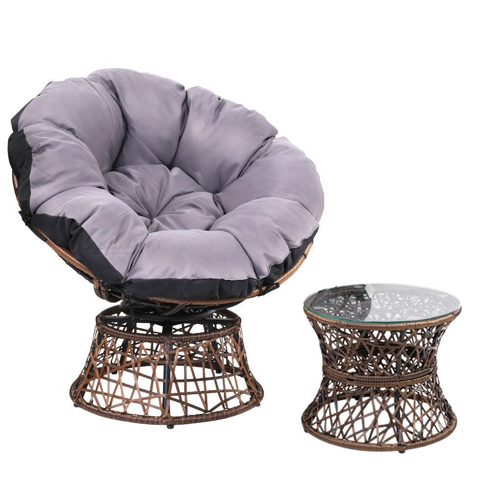 Gardeon Outdoor Lounge Setting Papasan Chair Wicker Table Garden Furniture Brown - Ozstylz