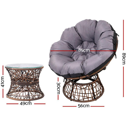 Gardeon Outdoor Lounge Setting Papasan Chair Wicker Table Garden Furniture Brown - Ozstylz