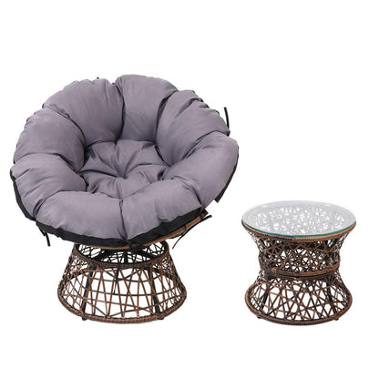 Gardeon Outdoor Lounge Setting Papasan Chair Wicker Table Garden Furniture Brown - Ozstylz