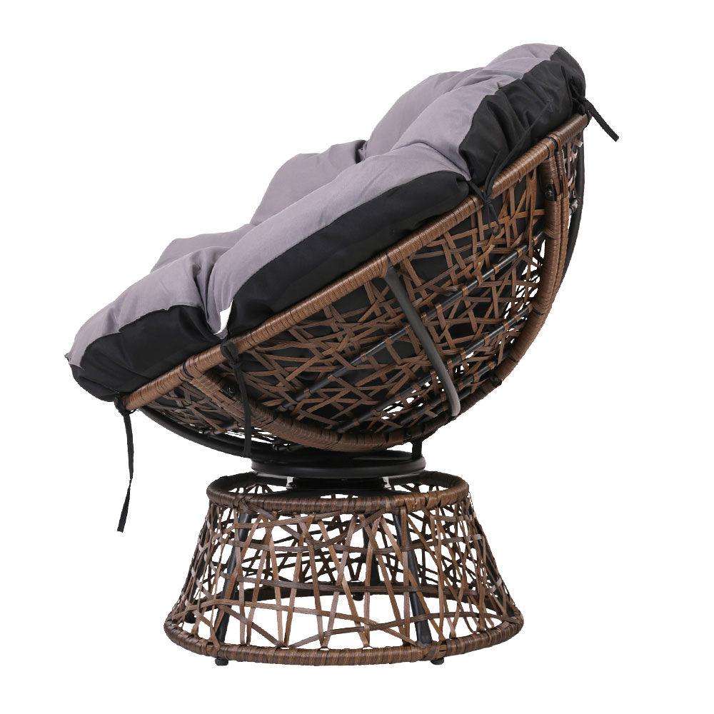 Gardeon Outdoor Lounge Setting Papasan Chair Wicker Table Garden Furniture Brown - Ozstylz