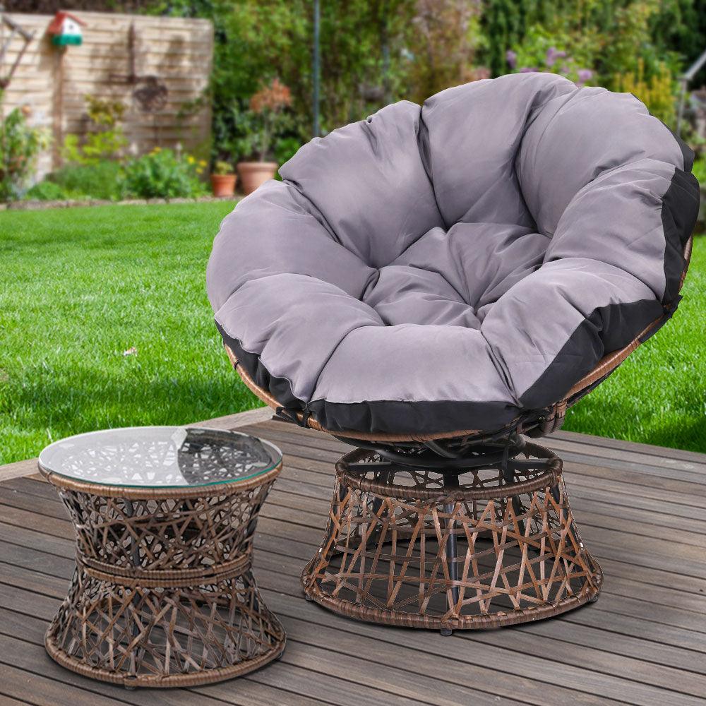 Gardeon Outdoor Lounge Setting Papasan Chair Wicker Table Garden Furniture Brown - Ozstylz