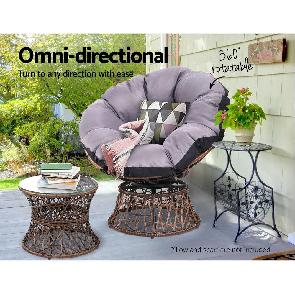 Gardeon Outdoor Lounge Setting Papasan Chair Wicker Table Garden Furniture Brown - Ozstylz