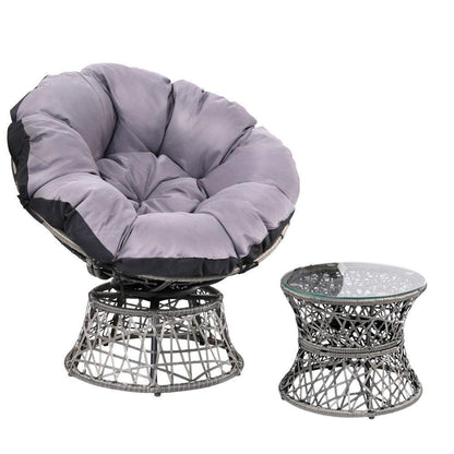 Gardeon Outdoor Lounge Setting Papasan Chair Wicker Table Garden Furniture Grey - Ozstylz