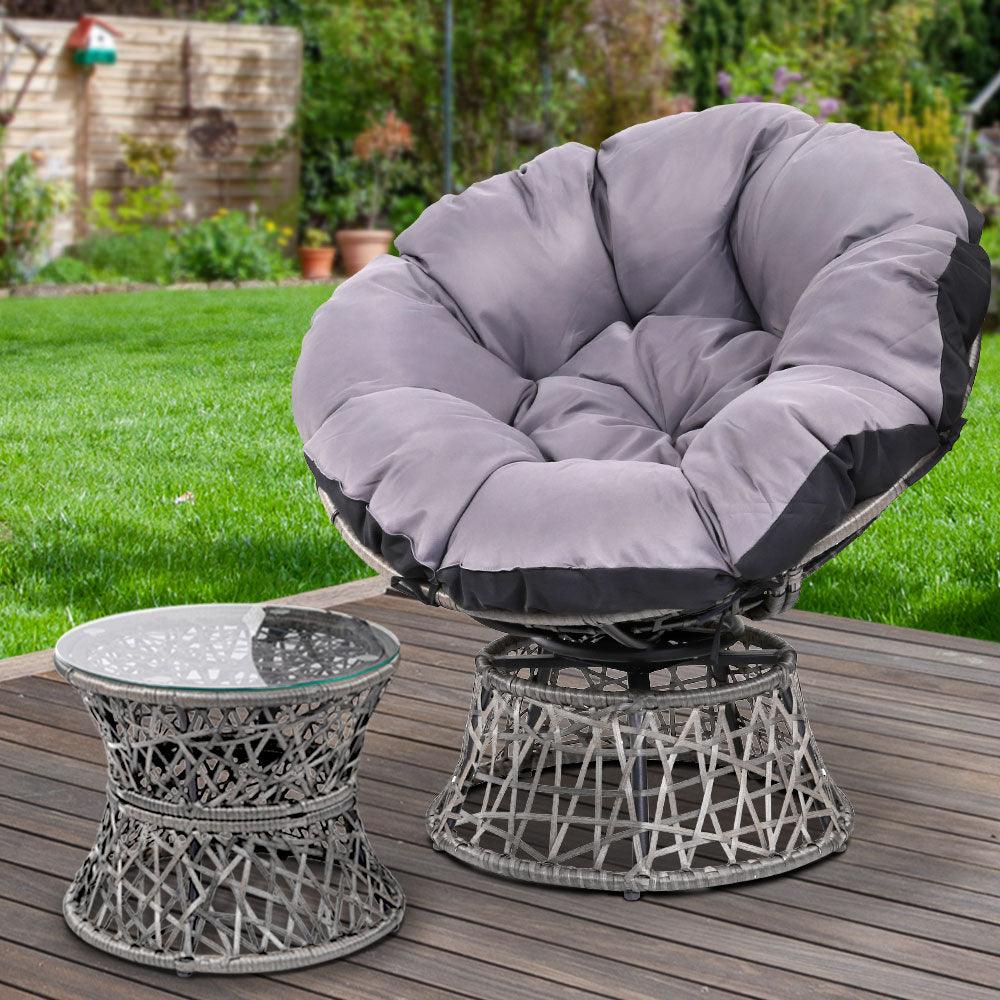 Gardeon Outdoor Lounge Setting Papasan Chair Wicker Table Garden Furniture Grey - Ozstylz