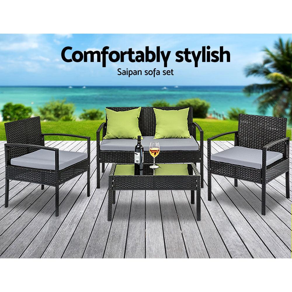 Gardeon Outdoor Sofa Set Wicker Lounge Setting Table and Chairs Patio Furniture - Ozstylz