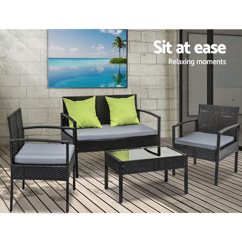 Gardeon Outdoor Sofa Set Wicker Lounge Setting Table and Chairs Patio Furniture - Ozstylz