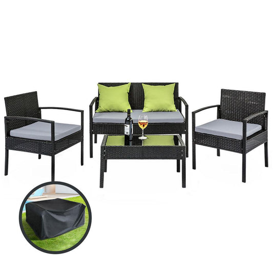 Gardeon Outdoor Sofa Set Wicker Lounge Setting Table and Chairs Storage Cover - Ozstylz