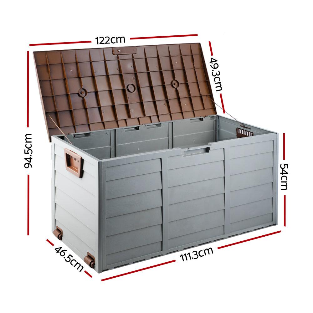 Gardeon Outdoor Storage Box 290L Lockable Organiser Garden Deck Shed Tool Brown - Ozstylz